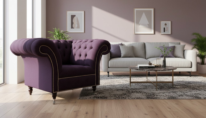 Krēsls vienvietīgs luksuss 1 sēdvieta dizaina audums tekstils lillā krāsā Chesterfield.