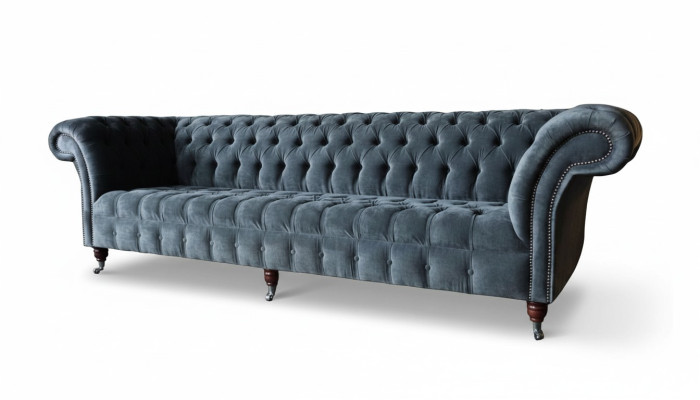 Četrvieta dīvāns 4-vietīgs dīvāns Moderns Pelēka dizaina audums Chesterfield
