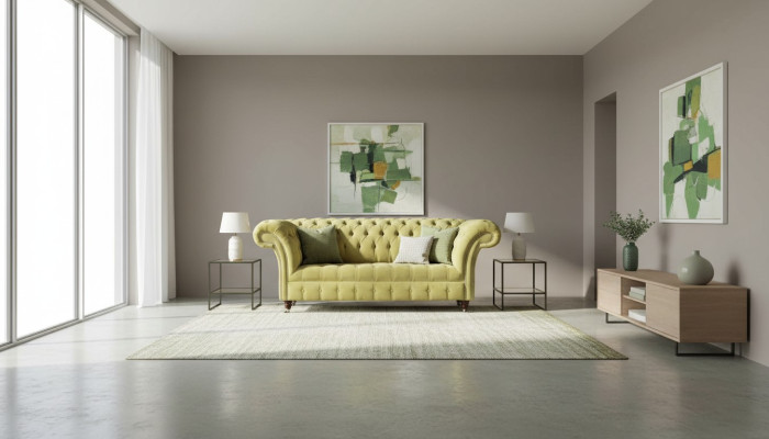 Divvietīga dīvāna sofa Greznības divvietīgais dīvāns dzīvojamistabai gaiši zaļš Chesterfield audums - jauns