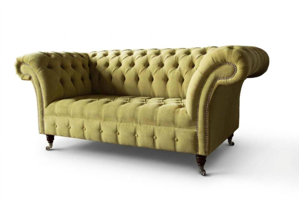 Divvietīga dīvāna sofa Greznības divvietīgais dīvāns dzīvojamistabai gaiši zaļš Chesterfield audums - jauns