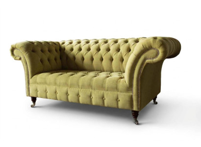 Divvietīga dīvāna sofa Greznības divvietīgais dīvāns dzīvojamistabai gaiši zaļš Chesterfield audums - jauns