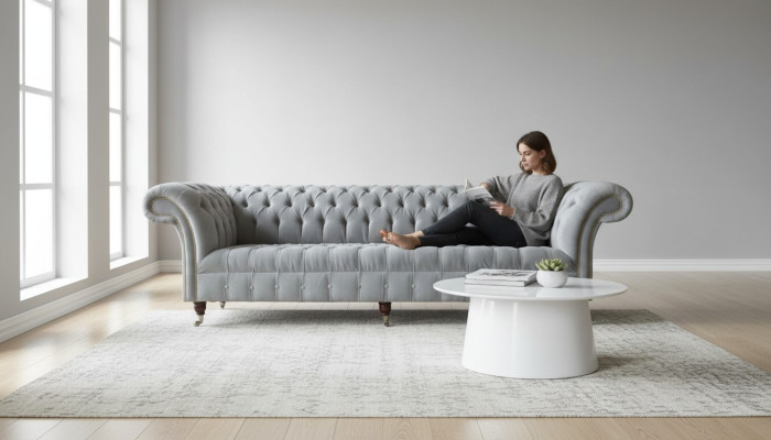 Chesterfield dizaina dīvāns 4 vietīgs dīvāns polsterējums luksusa tekstils dīvāni