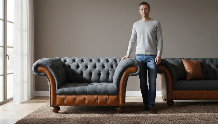 Krēsls 1 vietas sofa Polster dizaina luksusa auduma dīvāna Chesterfield tekstils