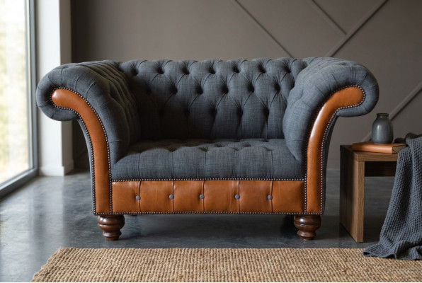 Krēsls 1 vietas sofa Polster dizaina luksusa auduma dīvāna Chesterfield tekstils