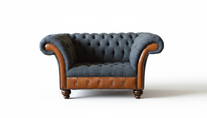 Krēsls 1 vietas sofa Polster dizaina luksusa auduma dīvāna Chesterfield tekstils