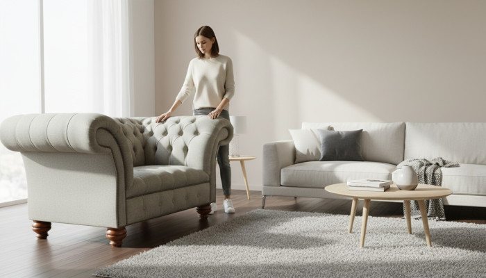 Chesterfield vienvietīgā dīvāna krēsls dīvāns mēbeles apdare audums audums