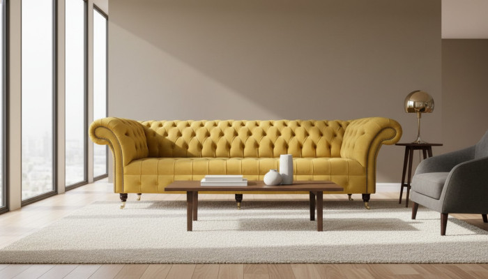 Chesterfield Tekstila Polsterējums Luksusa Dīvāns Dizaina Dīvāns 4 Vietīgs Jauns