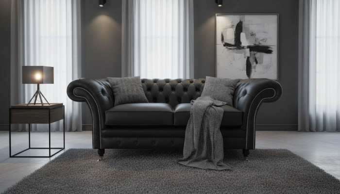 Dīvāns Luksusa Audums Chesterfield Sofa Dīvāni Polster 2 Situācijas Melns Āda