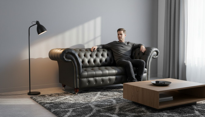 Chesterfield ādas dīvāns ar audumiem 2 sēdvietu dizaina dīvāns.