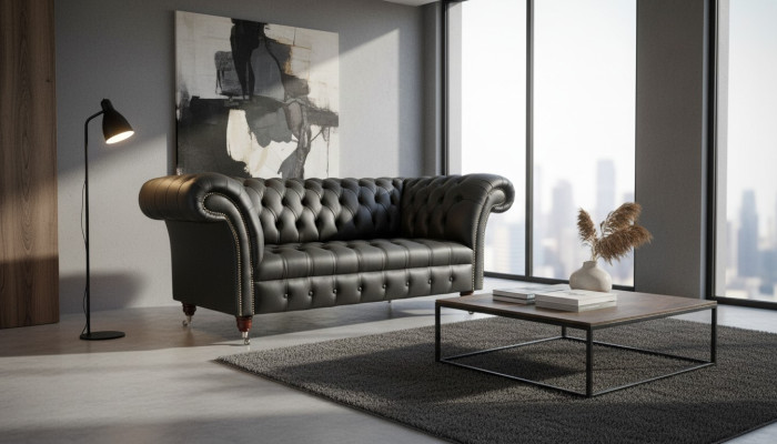 Chesterfield ādas dīvāns ar audumiem 2 sēdvietu dizaina dīvāns.
