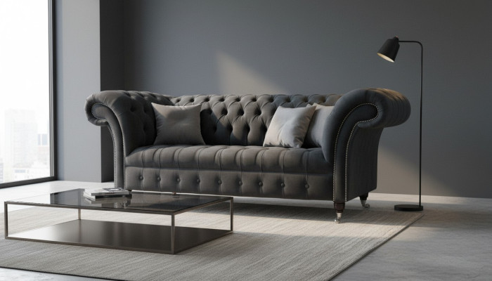 Sofa 2 sitērsofa dizains Chesterfield sēdekļi izsmalcināta tekstila apdare jauns.