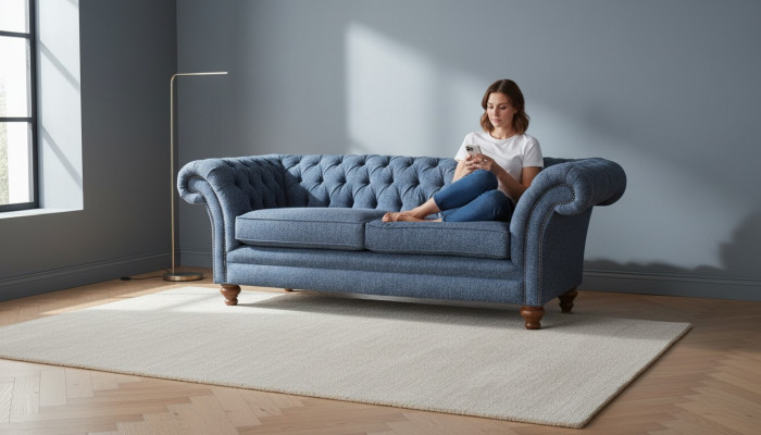 Angļu sala Chesterfield sofa dīvāns biroja mēbeles Trīssējams audekls 230cm dīvāns