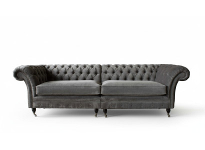 Chesterfield četrvietas dīvāns 4 sēdvietu dīvāns audums poliesters pelēks mēbeles