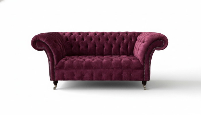 Dīvāns no augstvērtīga auduma Chesterfield dīvāna dīvāna sofa, divvietīgā rožu krāsa dizainā.