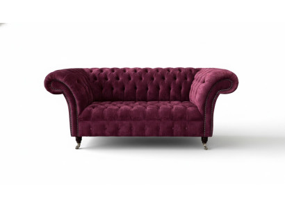Dīvāns no augstvērtīga auduma Chesterfield dīvāna dīvāna sofa, divvietīgā rožu krāsa dizainā.