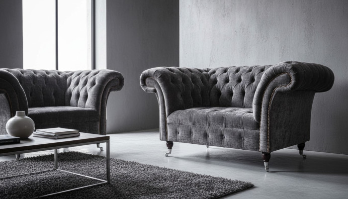 Dizain Chesterfield auduma dīvāns krēsla 1,5 vietu polsterētais solārijs Jauns