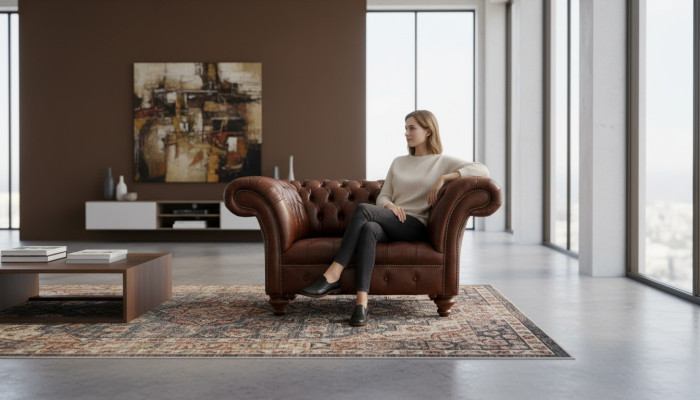 Chesterfield Sofa Dzīvojamā istaba Dīvāni Dīvāns Polster Āda Moderns 1,5-vietīgs
