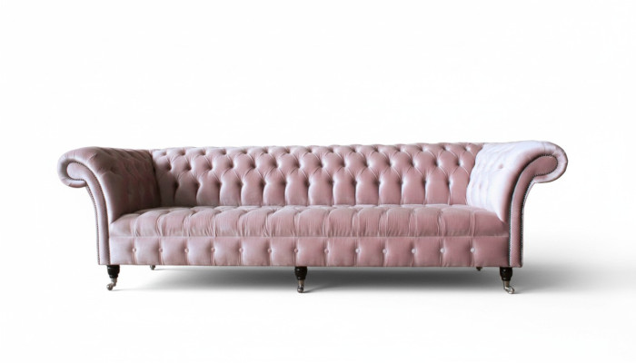 Chesterfield rozā dīvāna sofa polster 4 vietām dīvāni sēdekļi.