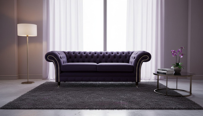 "Chesterfield angļu klasiskais stils dīvāns 3 sēdvietām, līda polsteris, violeta krāsa, 230 cm"