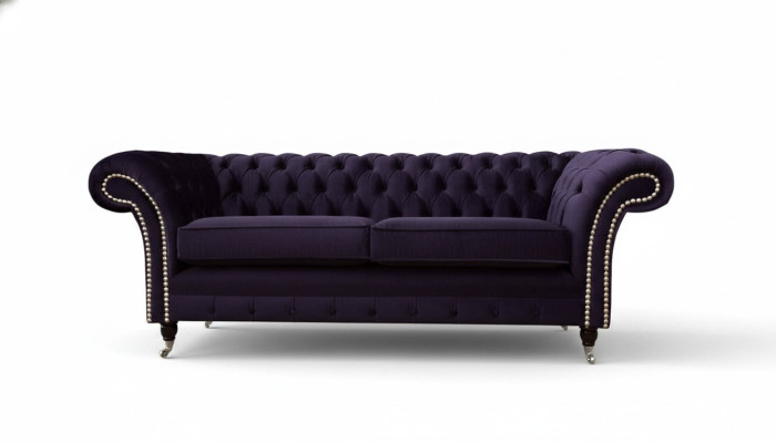 "Chesterfield angļu klasiskais stils dīvāns 3 sēdvietām, līda polsteris, violeta krāsa, 230 cm"