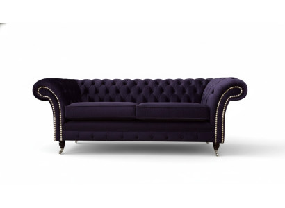 "Chesterfield angļu klasiskais stils dīvāns 3 sēdvietām, līda polsteris, violeta krāsa, 230 cm"