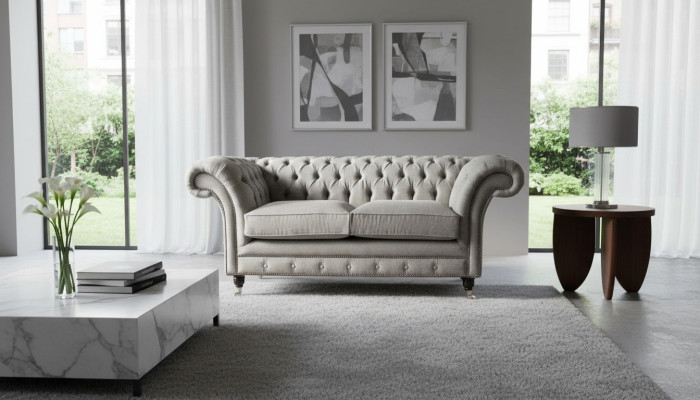 Chesterfield pelēks dīvāns ar 2 sēdvietām, koka mēbeles, trīsvietīgs dīvāns, jauns.