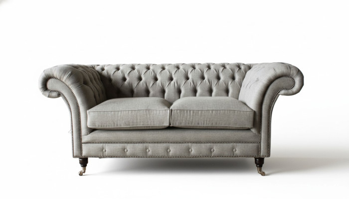Chesterfield pelēks dīvāns ar 2 sēdvietām, koka mēbeles, trīsvietīgs dīvāns, jauns.