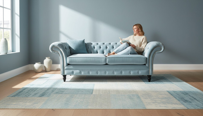 Chesterfield 3 sēdvietu auduma mīkstais dīvāns ar jaunāko stilu audumu modernajā stilā