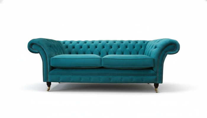 Chesterfield trīsvietīgi zilā auduma dzīvojamā istaba dizaina mīkstie dīvāni