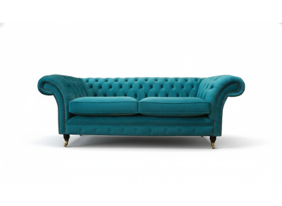 Chesterfield trīsvietīgi zilā auduma dzīvojamā istaba dizaina mīkstie dīvāni