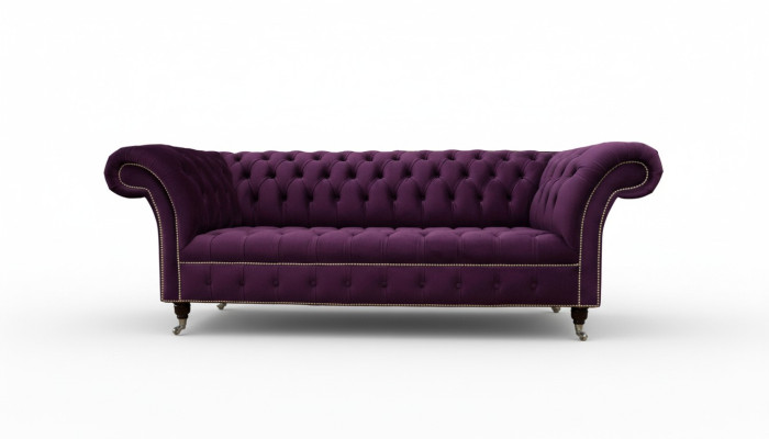 Lila Chestefilda sofa 3-vietīga Chesterfield dizaina dīvāns, auduma materiāls.
