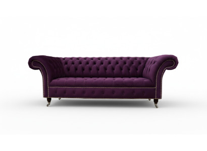 Lila Chestefilda sofa 3-vietīga Chesterfield dizaina dīvāns, auduma materiāls.