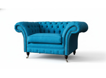 Zilais Česterfilda krēsls, polsterētais dīvāns, sofa, 1,5 sēdvietu, vienas sēdvietas, tekstils
