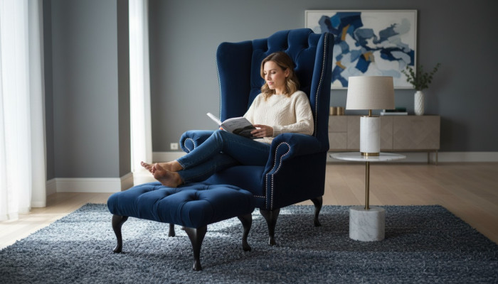 Chesterfield krēsls ar ausīm un pufu Relax 1-vietīgais dīvāns ar ausītēm 2 gabali