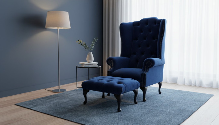 Chesterfield krēsls ar ausīm un pufu Relax 1-vietīgais dīvāns ar ausītēm 2 gabali