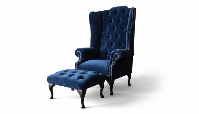 Chesterfield krēsls ar ausīm un pufu Relax 1-vietīgais dīvāns ar ausītēm 2 gabali
