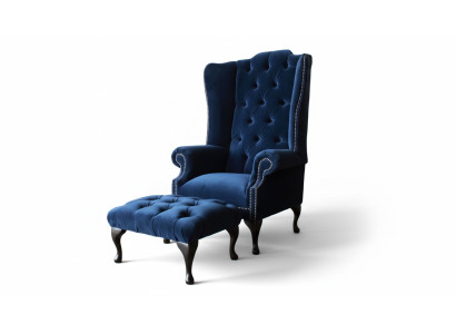 Chesterfield krēsls ar ausīm un pufu Relax 1-vietīgais dīvāns ar ausītēm 2 gabali