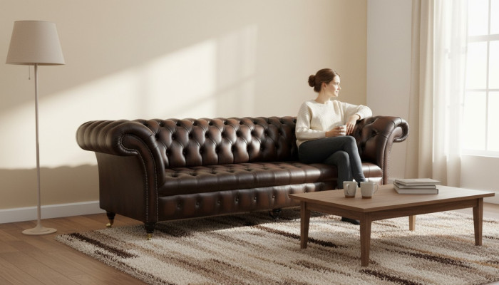 Ādas dīvāns 4 sēdvietu dīvāns Lux Klasiskais ādas Chesterfield dīvāns.