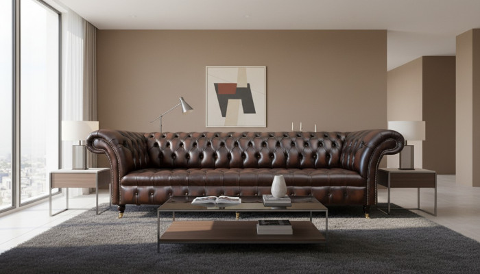 Ādas dīvāns 4 sēdvietu dīvāns Lux Klasiskais ādas Chesterfield dīvāns.