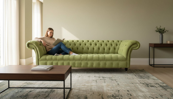 Chesterfield Grün Dīvāns Sofa Polster 4 Sēdvietas Dīvāni Sēžamie Dīvāni Jauns