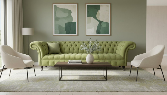 Chesterfield Grün Dīvāns Sofa Polster 4 Sēdvietas Dīvāni Sēžamie Dīvāni Jauns