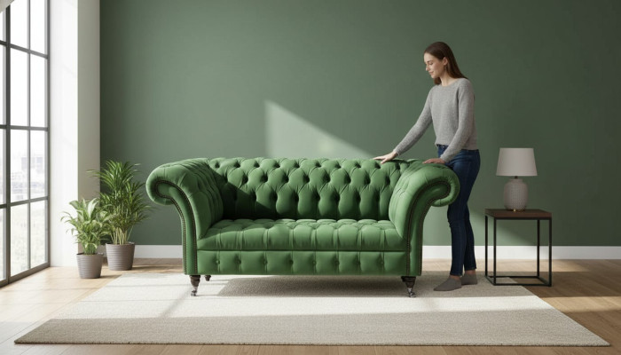 Chesterfield biroja mēbeles Iekārtas Dīvāns 2 vietas Tekstils Zaļš