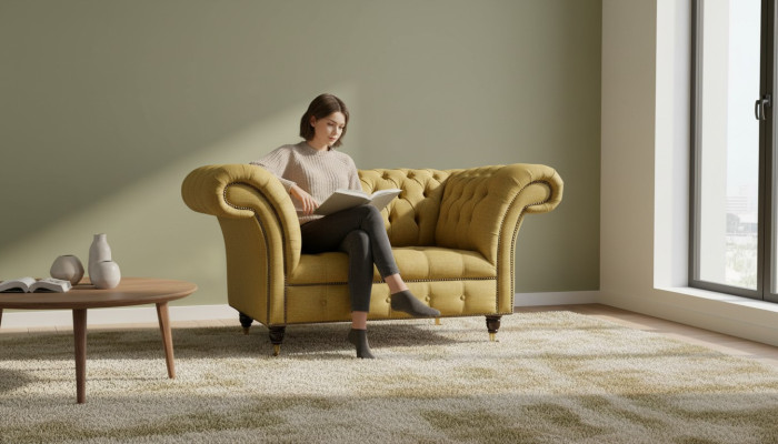 Česterfilda krēsla dizains Polster Sofa Couch Brūns tekstils Mēbeles Jaunas
