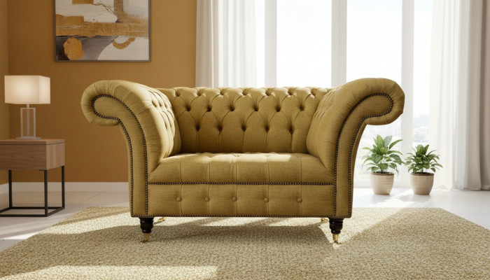 Česterfilda krēsla dizains Polster Sofa Couch Brūns tekstils Mēbeles Jaunas