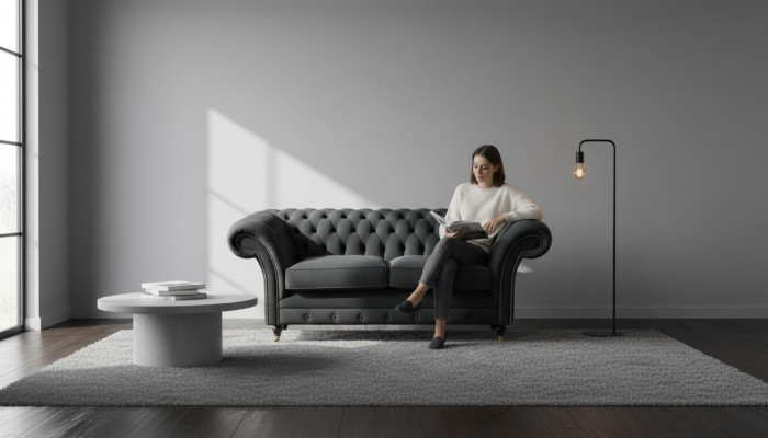 Chesterfield Melns 2-vietīgs dīvāns, polsterēta dīvāna dizaina sofa, auduma.