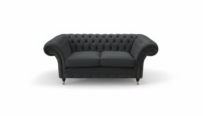 Chesterfield Melns 2-vietīgs dīvāns, polsterēta dīvāna dizaina sofa, auduma.