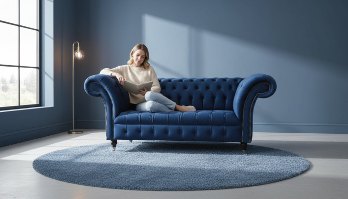 Angļu stilā Chesterfield biroja mēbeles komplekts dīvāns 2 vietas Royalblue