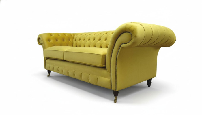 Tekstils 3 vietu zils audums dizaina dīvāns apmetums 230 cm Chesterfield dīvāns