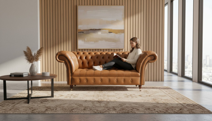 Chesterfield auduma dīvāns, auduma dīvāns biroja mēbeles angļu stils.