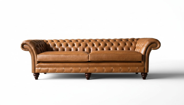 Dīvāns 4 vietīgs dīvāns polsterēts Chesterfield dīvāns sēdvieta ādas dizains brūns mēbeles.